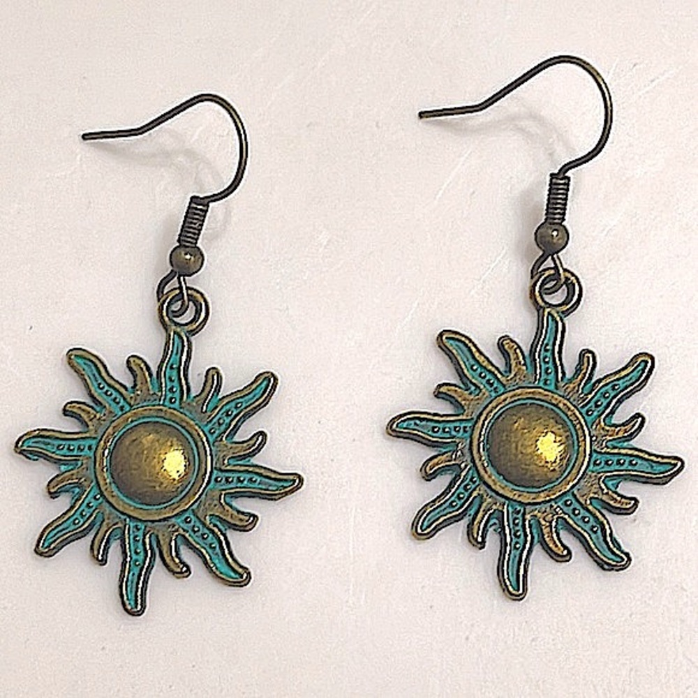 ✅ 3/$18 🆕 Bohemian Bronze Sun Charm Fish Hook Drop Dangle Earrings